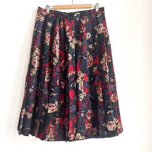 Vintage Hammer Floral Paisley Print Pleated Midi Skirt Wool L